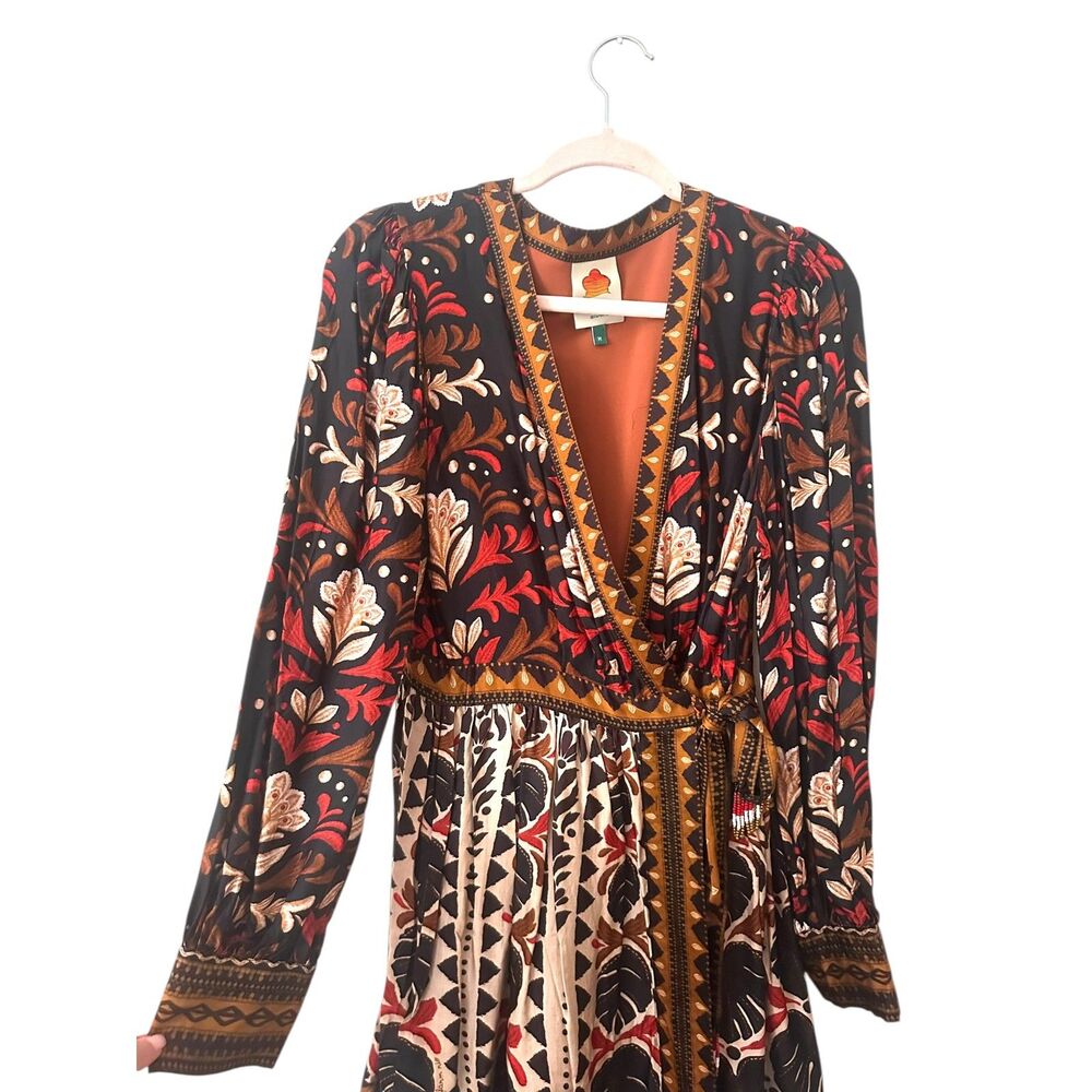 FARM RIO Tapestry Garden V Neck Wrap Mini Dress Medium - Picture 4 of 6